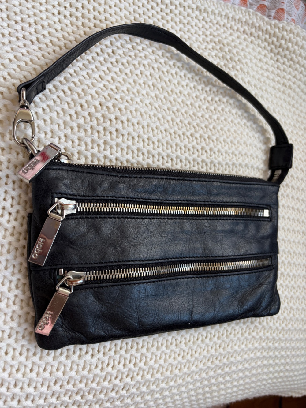 The Original Hobo Black Genuine Leather Multi Zipper Bag w/ Silver Hardware